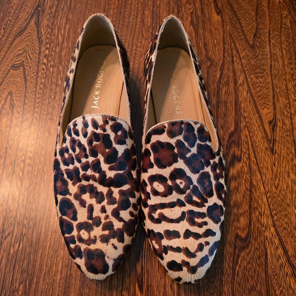 Jack Rogers Audrey Leopard Print Women's Flats SZ 11 Leather Mohair Maximalist - Picture 2 of 6